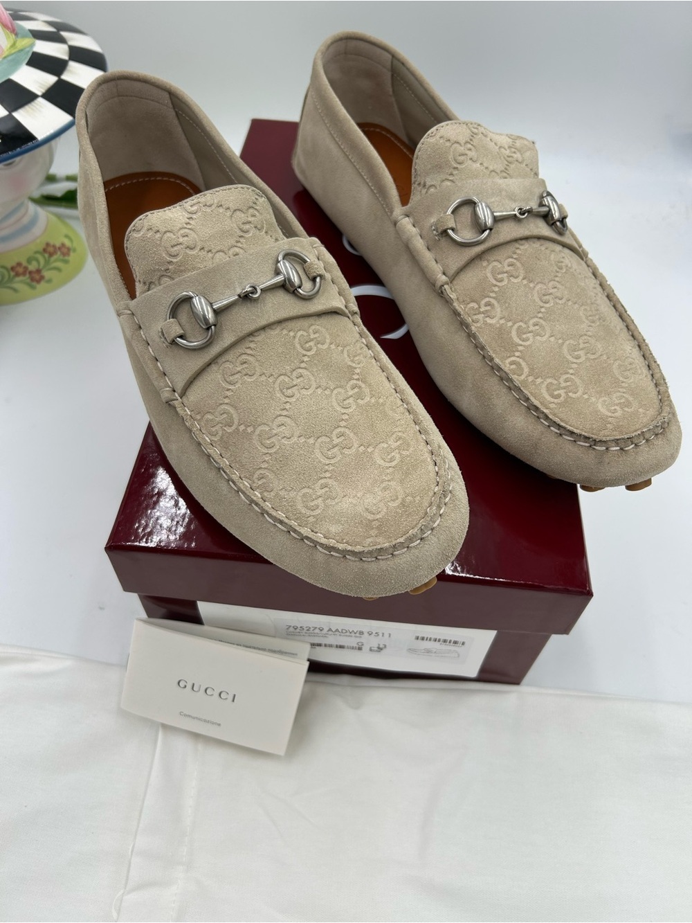Men's Gucci GG logo suede driver loafers size 13 fits 13.5 US made in Italy
